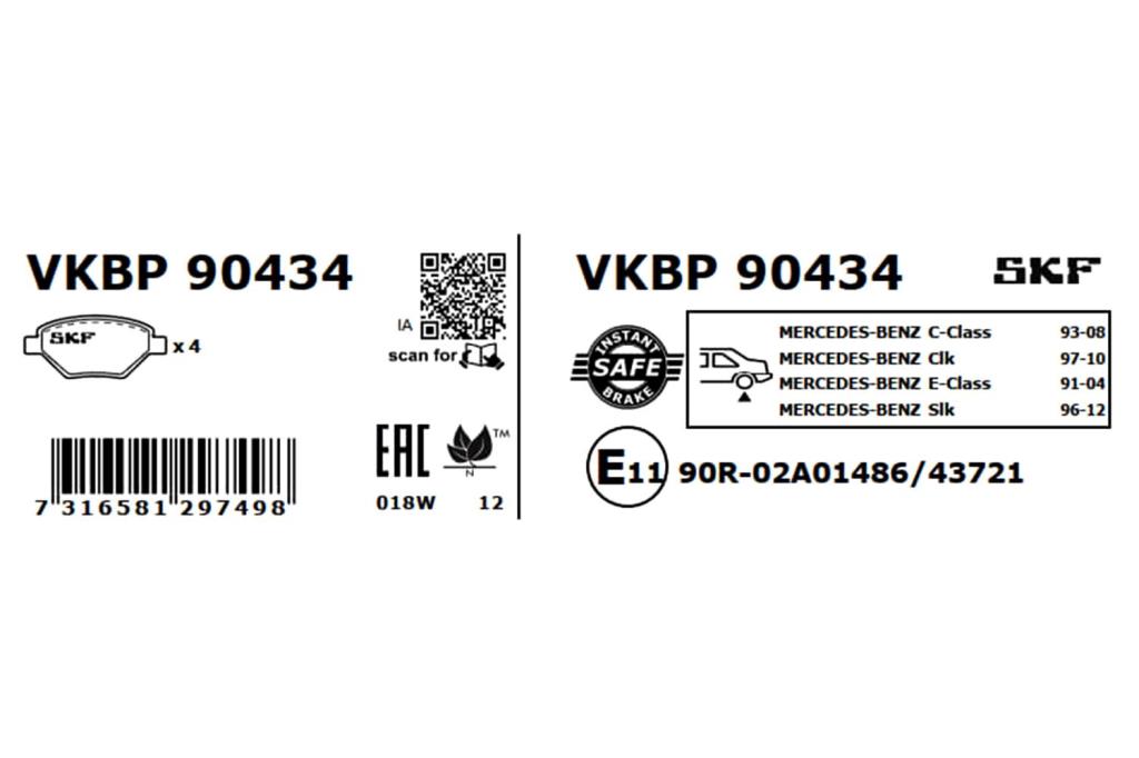 Jogo de 4 pastilhas de travão SKF ref. VKBP 90434